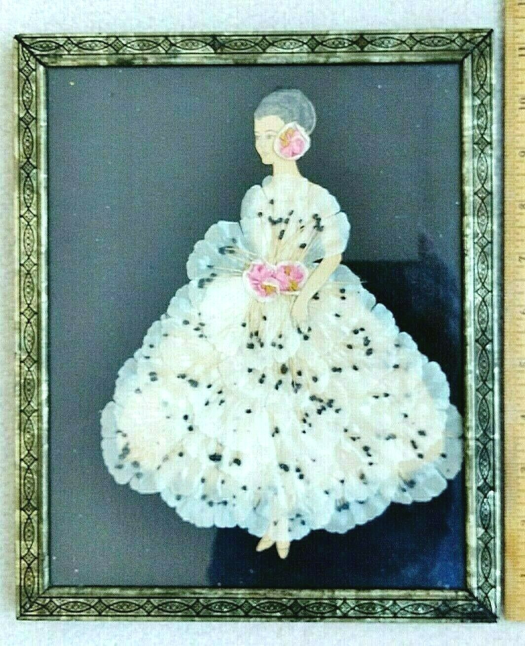 VTG Framed Paper Art Ribbon Petal Doll Lady