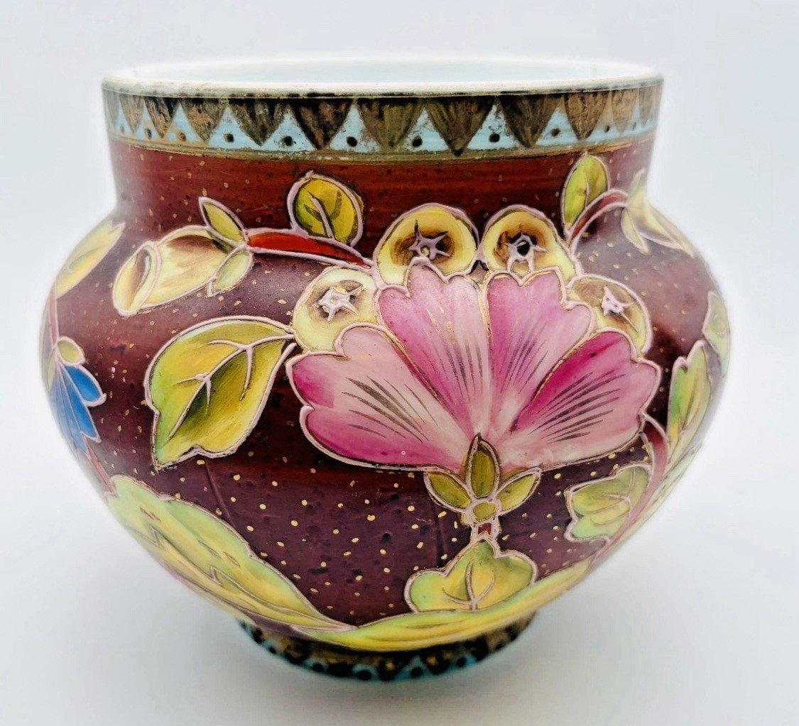 ART NOUVEAU Bohemian HARRACH Heavily Enameled Gold Gilded Glass Vase