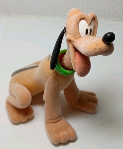 Vtg. Y2K Disney Theme Park Flocked Pluto Bobblehead Nodder Figure Green Collar 
