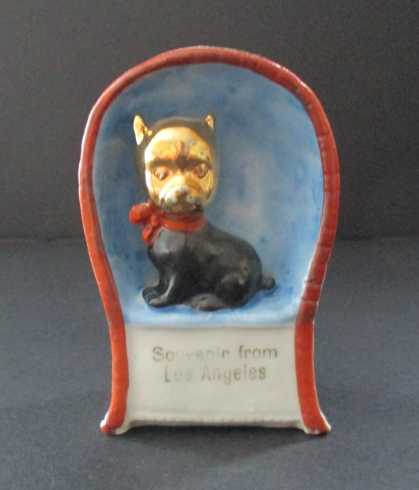Circa 1920's Figural Dog on a Chair Souvenir from Los Angeles California