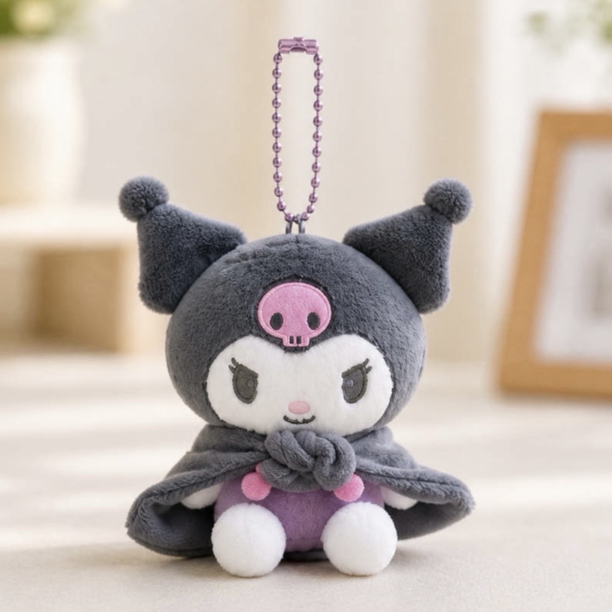 Sanrio Kuromi Cozy Blanket 8cm Plush Keychain Officially Licensed Bag Charm 1PC