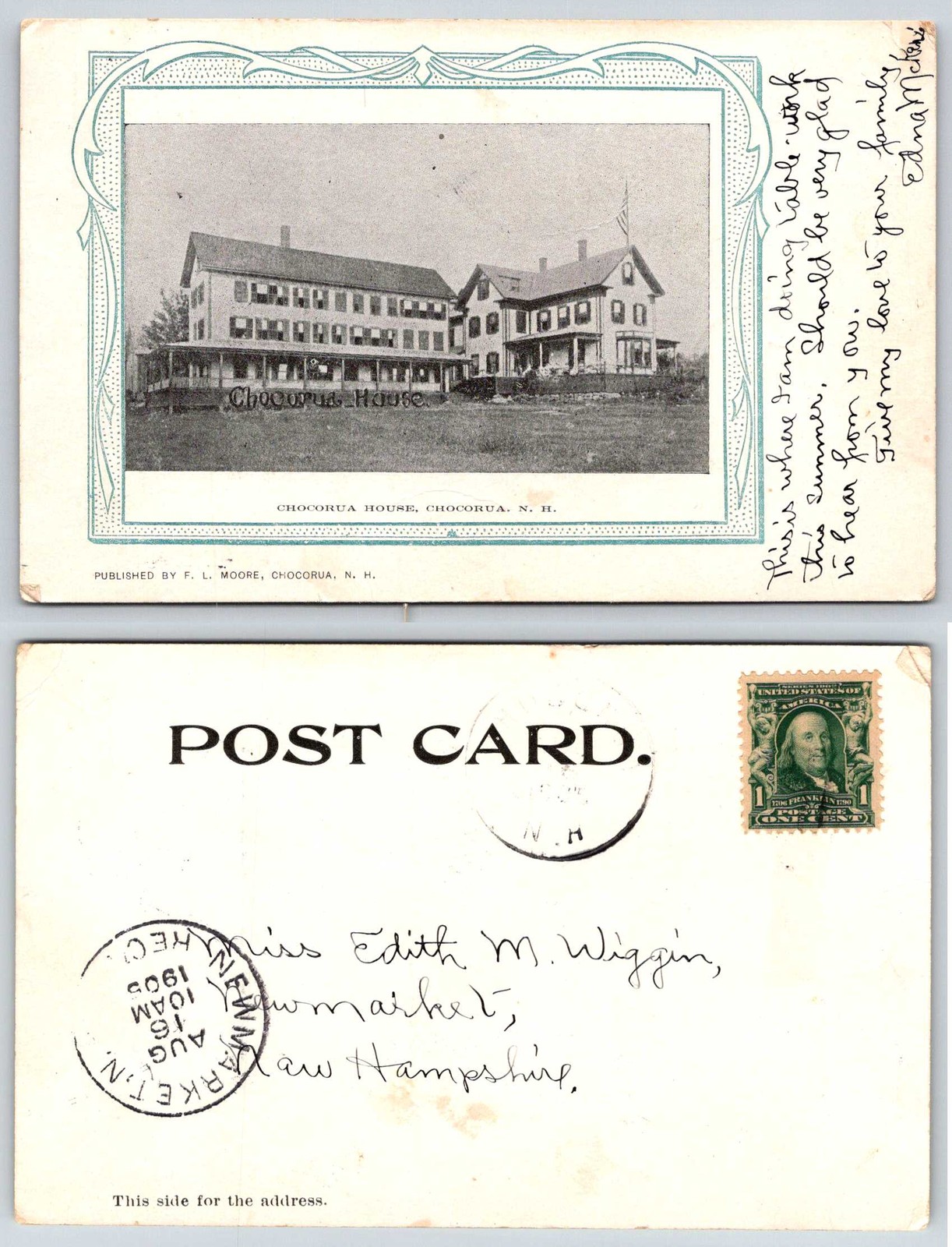 Chocorua New Hampshire Chocorua House 1905 Postcard AU26