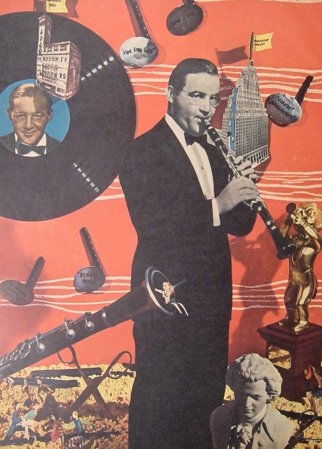 1945 Original Esquire Art WWII Era Photo Collage BENNY GOODMAN Helicopter 