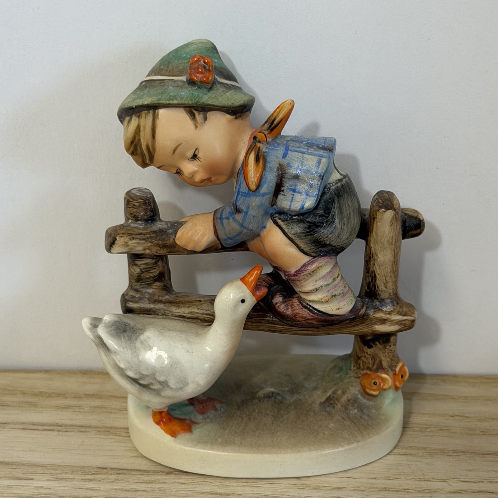 Hummel Barnyard Hero Boy Goose Fence 195 2/0 W Germany Vintage Goebel 1948