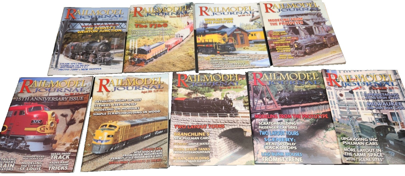 9 Issues 2004 Railmodel Journal - Jan, Feb, Apl, May, June, Aug, Oct, Nov & Dec