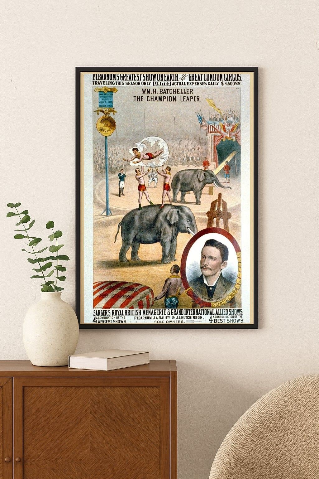 PT Barnum\'s Greatest Show on Earth Circus Vintage Poster- W.H. Batcheller Leaper