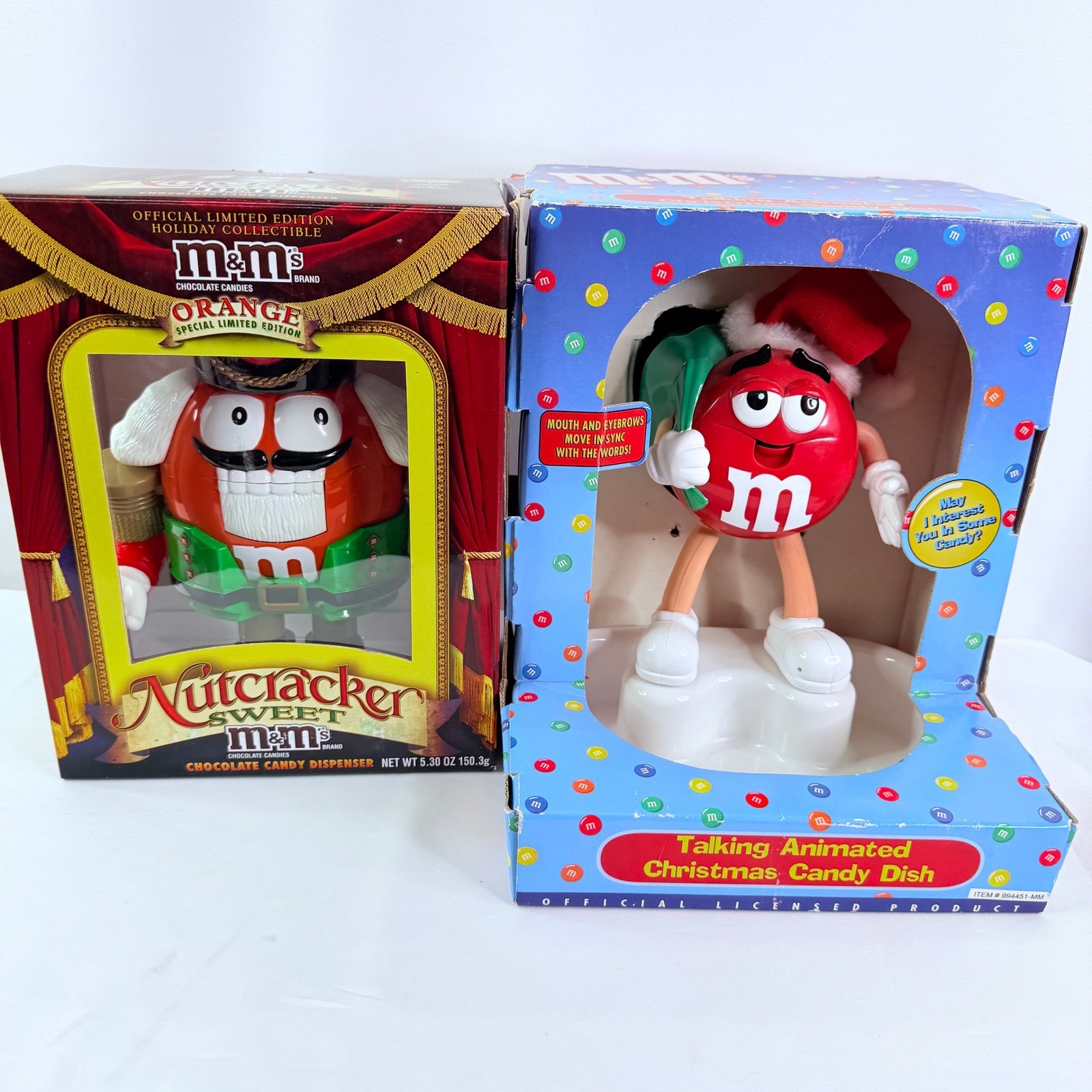 M&M\'s Nutcracker Sweet Orange Dispenser & Talking Animated Red Candy Dish Lot M&M\'s Nutcracker Sweet Orange Dispenser & Talking Animated Red Candy Dish Lot