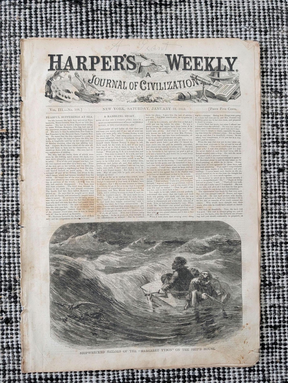 1859 Two Shipwrecks, Dickens Coming to America?, Tehuantepec Route — Jan 22