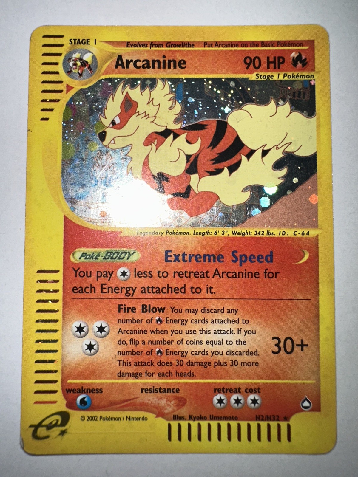 2003 RARE Pokemon Card Arcanine Aquapolis Swirl H2/H32 Reverse Holo 2003 RARE Pokemon Card Arcanine Aquapolis Swirl H2/H32 Reverse Holo