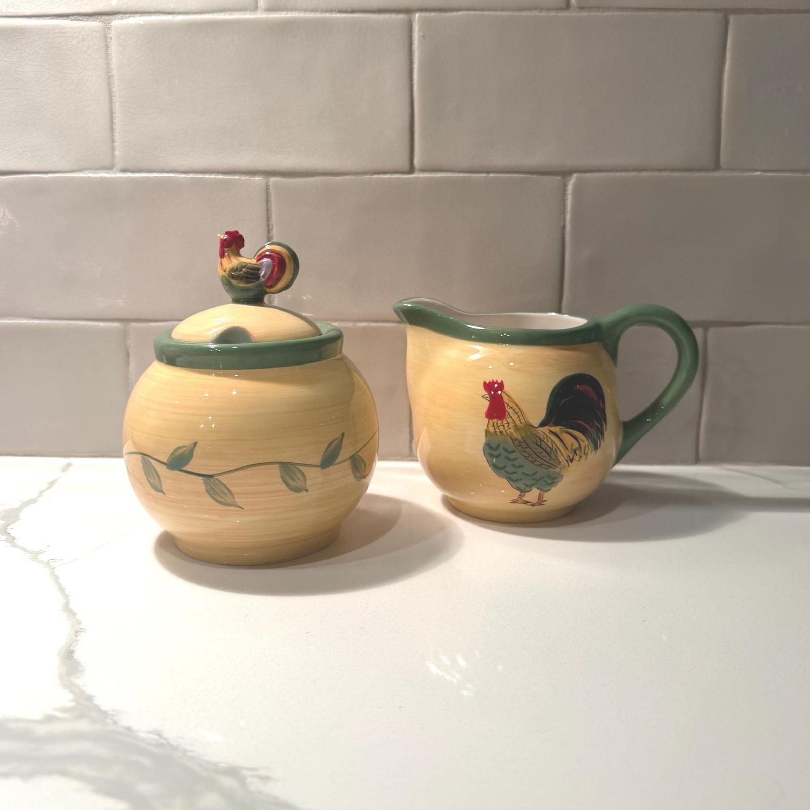 Pfaltzgraff Napoli Rooster hand-painted creamer and sugar bowl set Pfaltzgraff Napoli Rooster hand-painted creamer and sugar bowl set