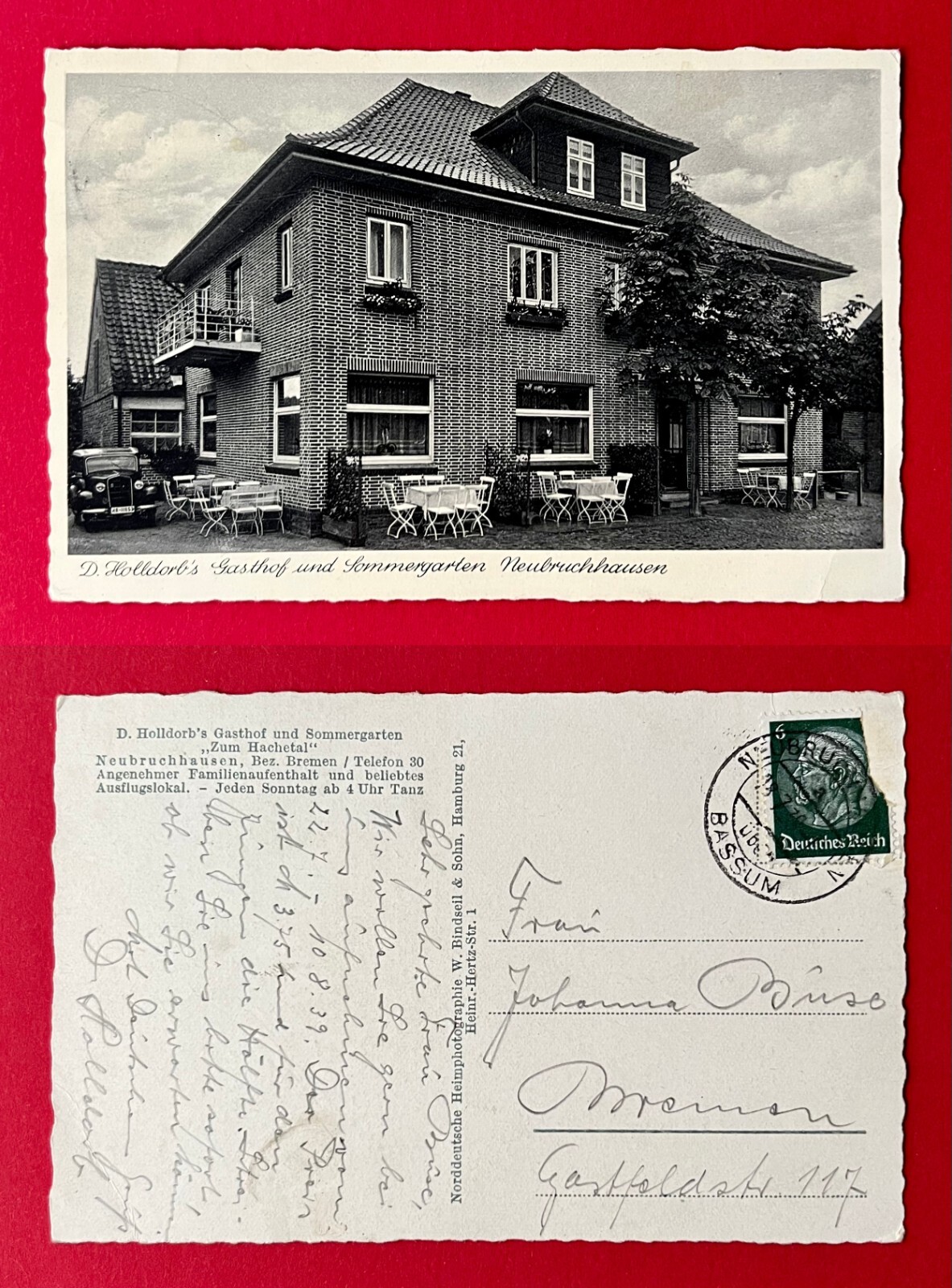 Postcard Neubruchhausen near Bassum 1939 D. Holldorbs Gasthof Zum Hachetal (145649