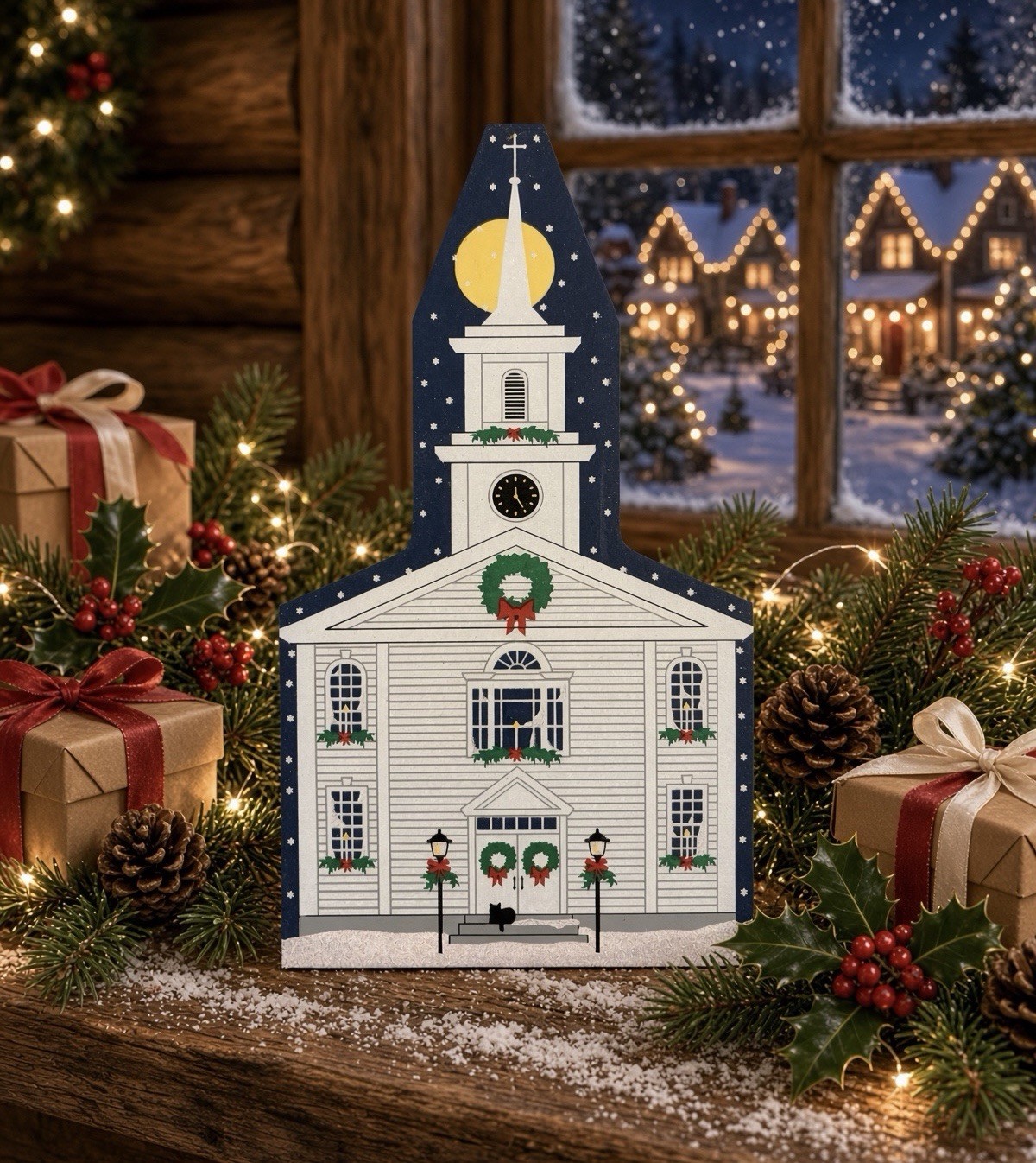 Christmas Ridge Congregational Church MOONLIGHT IN VERMONT Cat\'s Meow Village