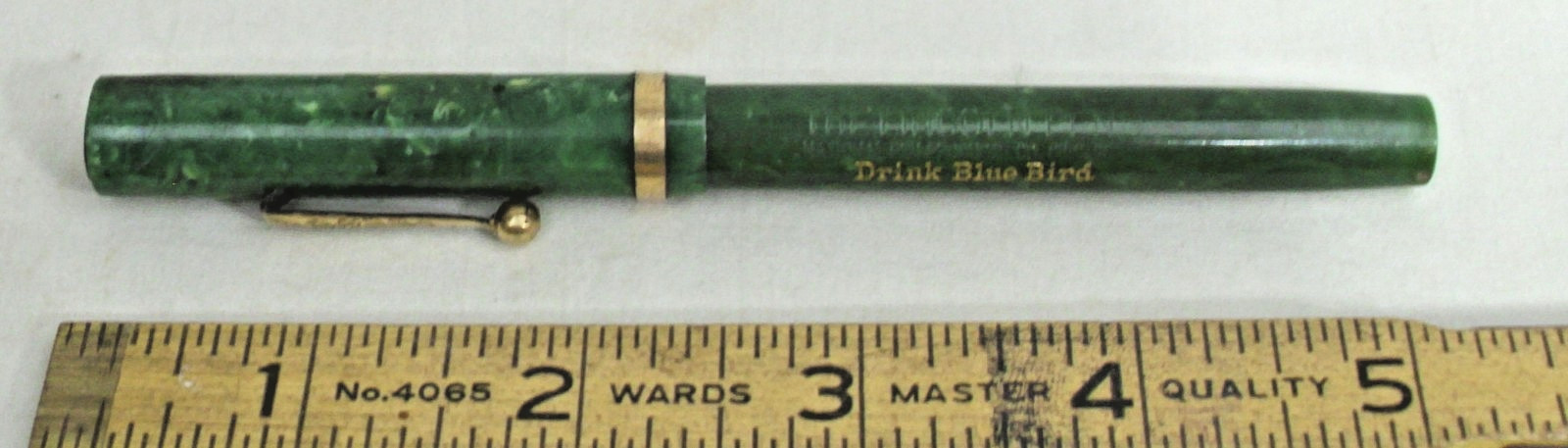 LINCOLN FOUNTAIN PEN DRINK BLUE BIRD GREEN GOLD TRIM LEVER FILL 1930s LINCOLN FOUNTAIN PEN DRINK BLUE BIRD GREEN GOLD TRIM LEVER FILL 1930s