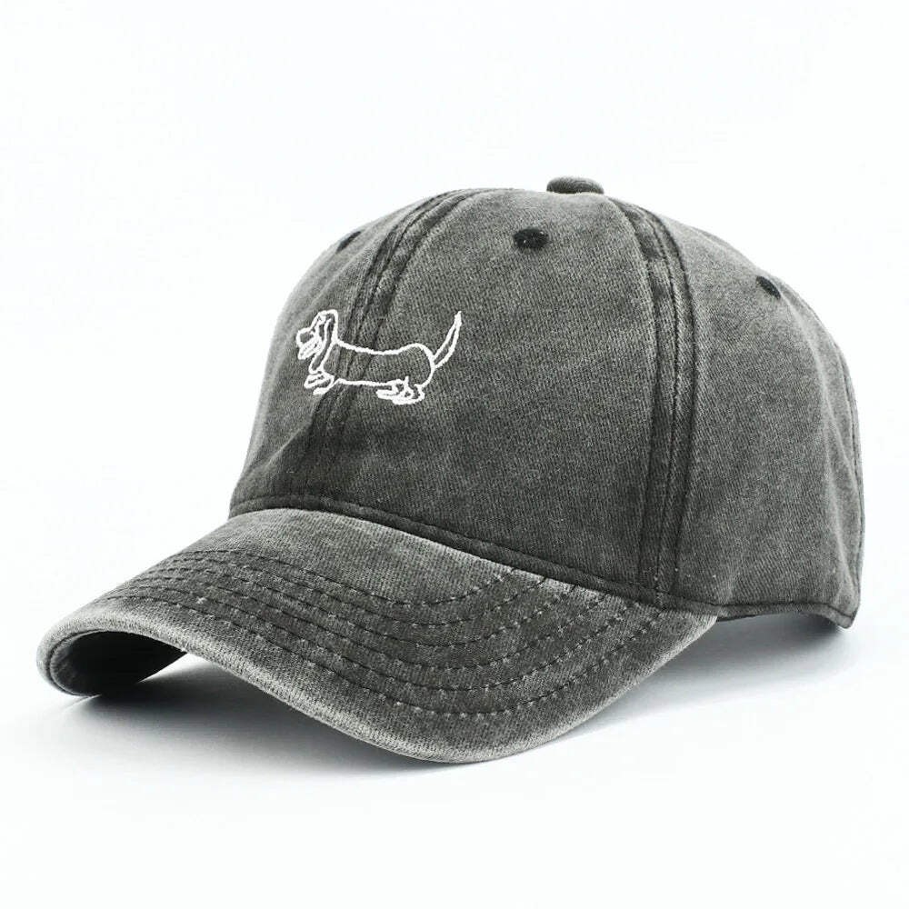 Dog Patterned Embroidered Baseball Cap Men Women Vintage Washed Cotton Hip Hop S