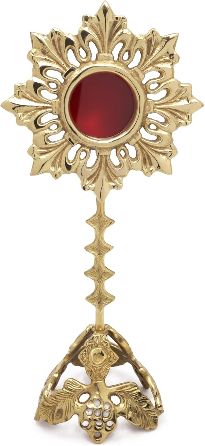 Small Solid Brass Reliquary, Ornate Monstrance Display, 7.67 Inch