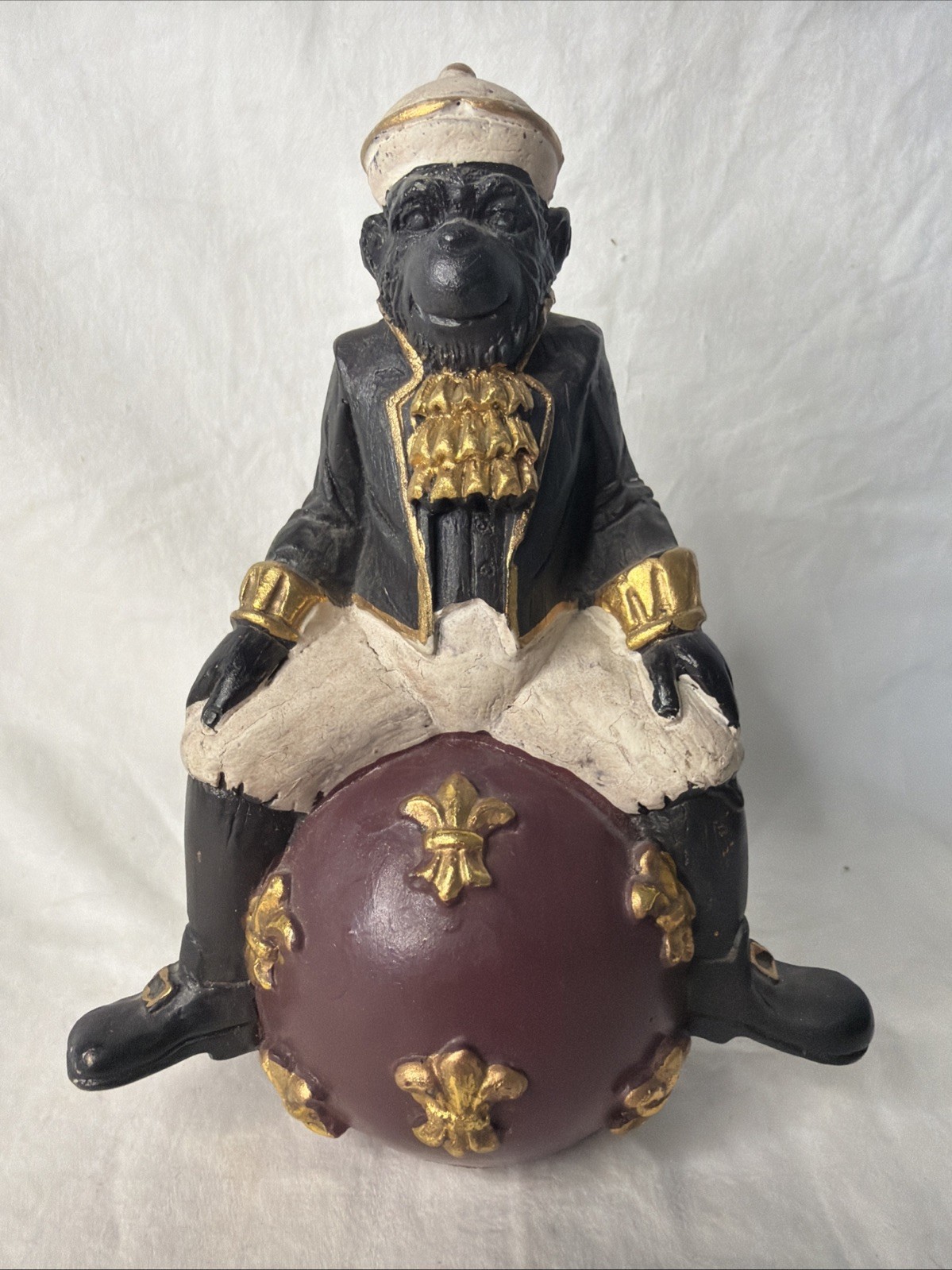 Vintage Sterling Industries Chimpanzee Ape Monkey On Ball Fleur De Lis 7.5”