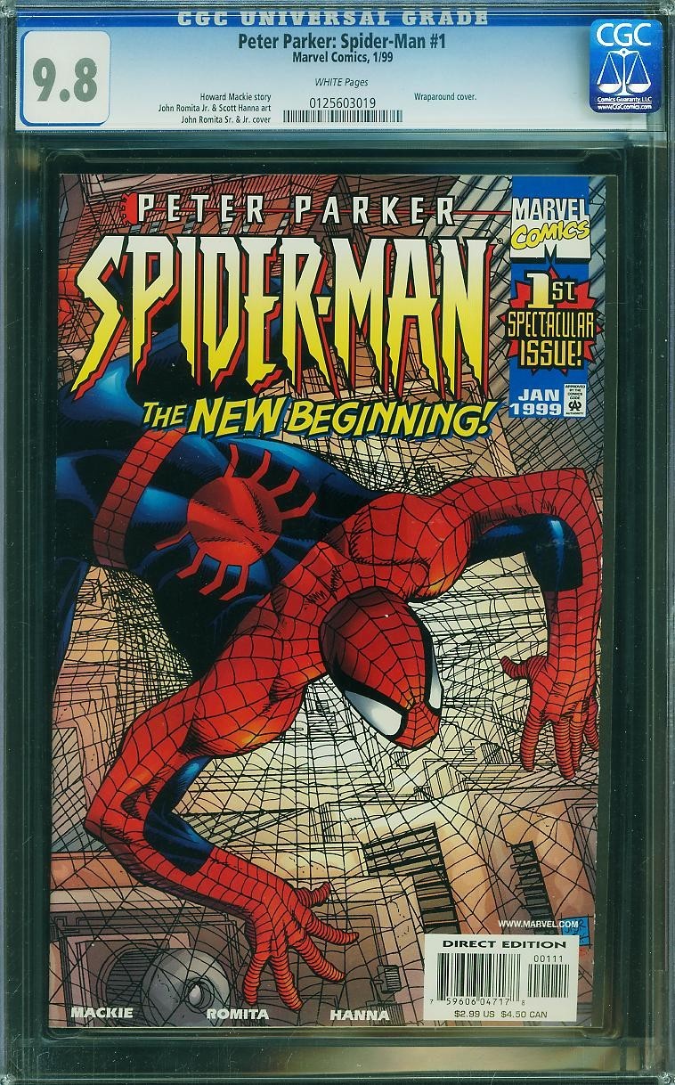 Peter Parker Spider-Man 1 CGC 9.8 NM-MT WP Wraparound Romita Marvel 1999 Peter Parker Spider-Man 1 CGC 9.8 NM-MT WP Wraparound Romita Marvel 1999