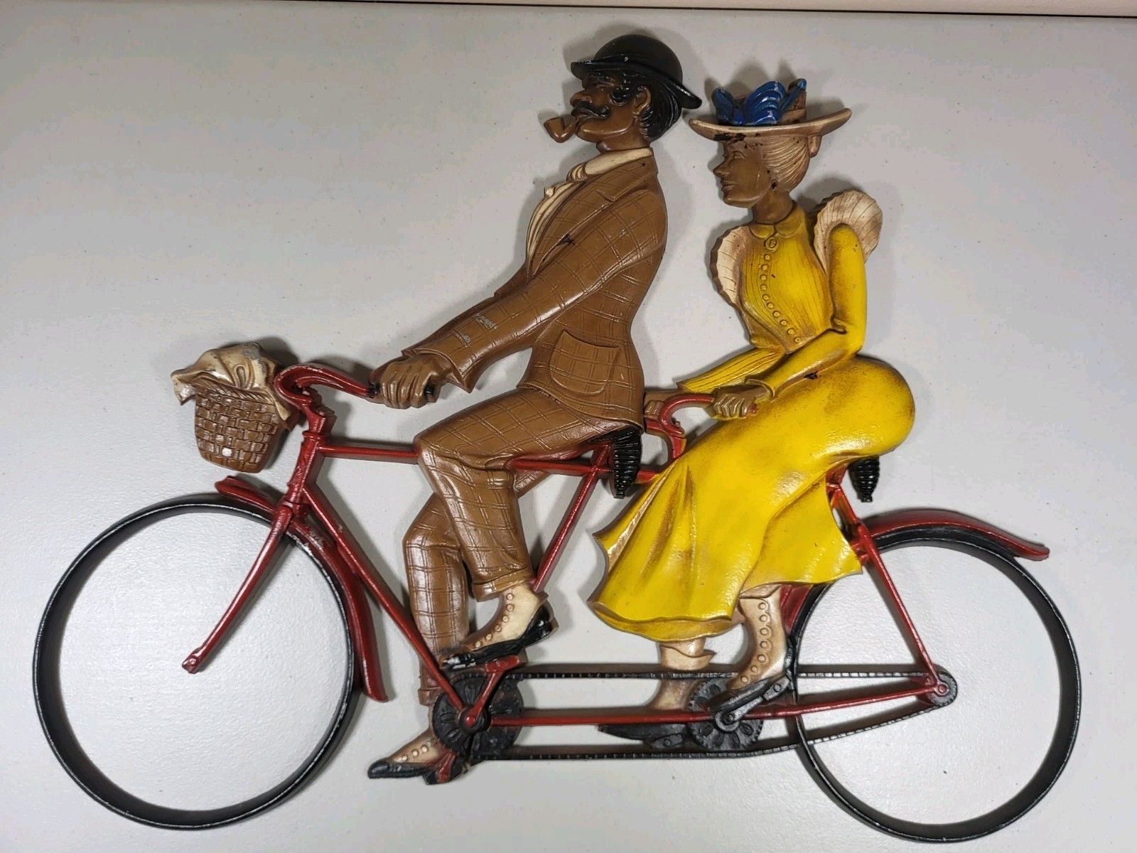 Vintage 1967 Sexton Cast Iron Wall Art Man & Woman Tandem Bicycle Built For Two
