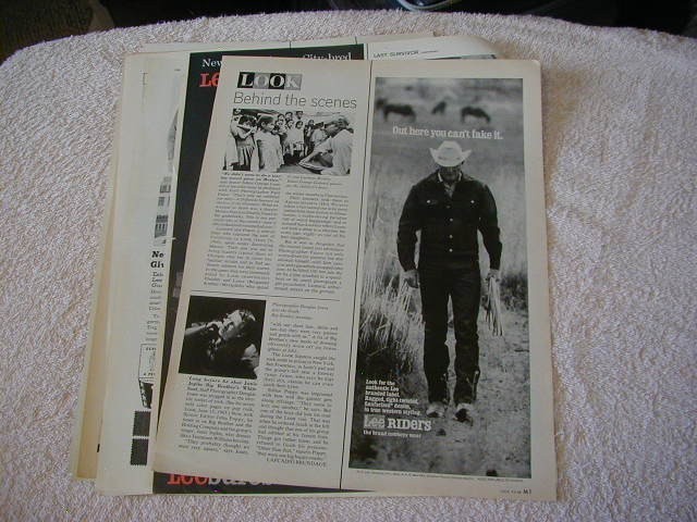 Vintage lot of 8 Lee Jeans print ads 1941-1968 large 1/2 page western  ad