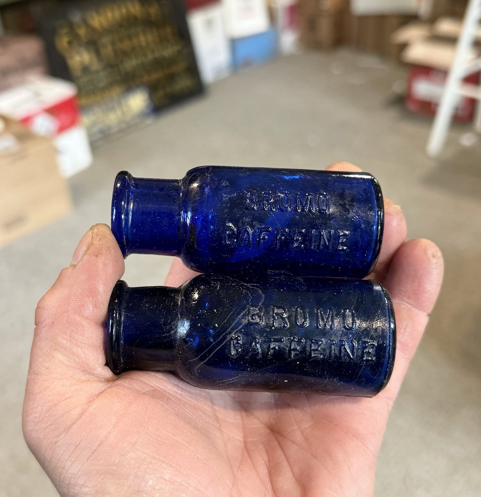 Pair Of Bromo Caffeine Blown Cobalt Blue Medicine Bottles Ambler PA 1890s Era