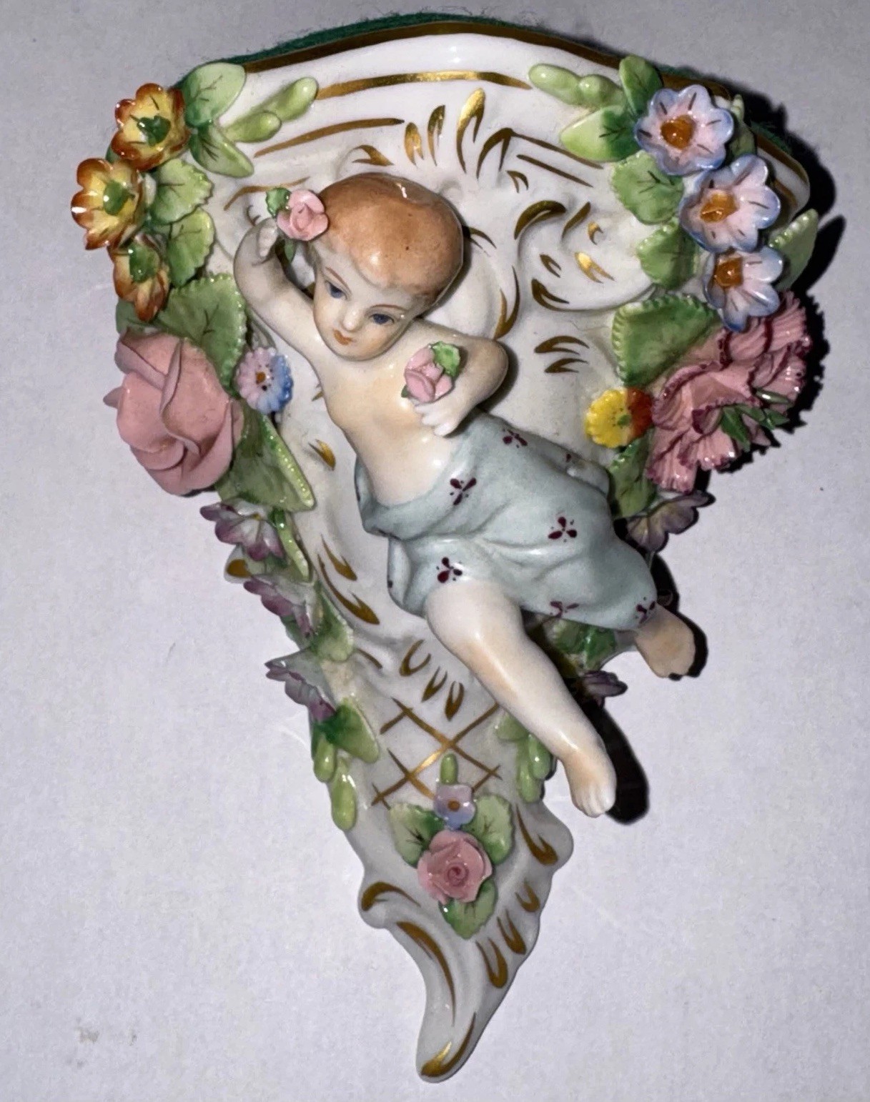 Antique Sitzendorf German Porcelain Cherub Wall Mini Sconce 19th Century Mint Antique Sitzendorf German Porcelain Cherub Wall Mini Sconce 19th Century Mint