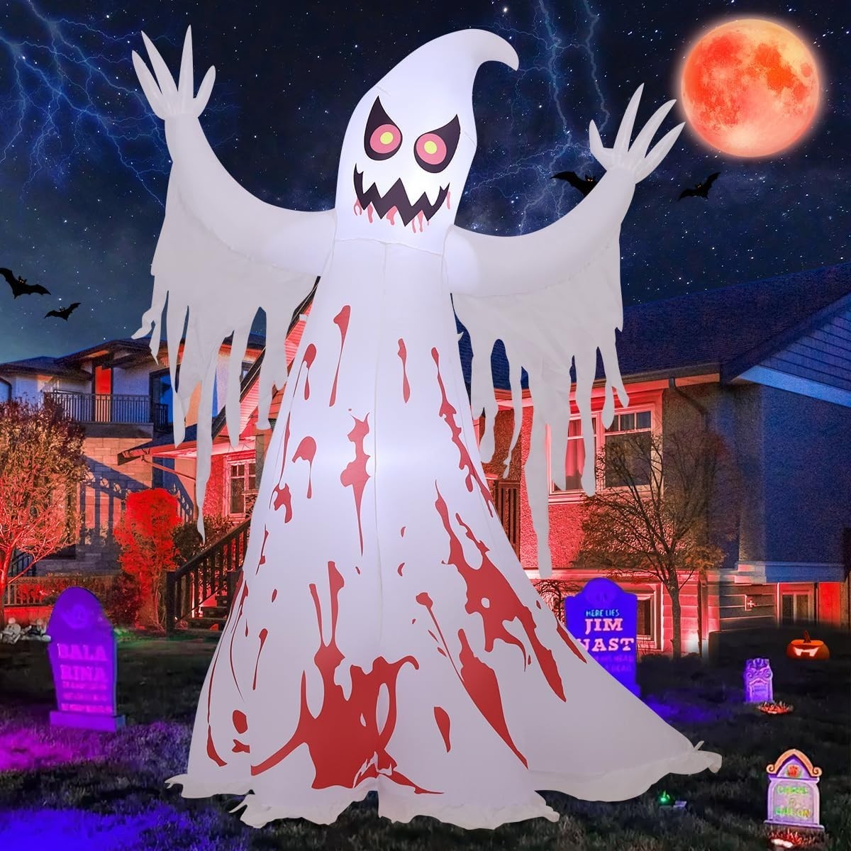8.2 FT Giant Halloween Inflatable Ghost - Outdoor BlowupYard Decoration withB... 8.2 FT Giant Halloween Inflatable Ghost - Outdoor BlowupYard Decoration withB...
