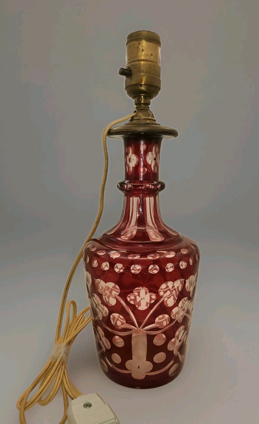 Vtg Cranberry Red Cut To Clear Glass 13\