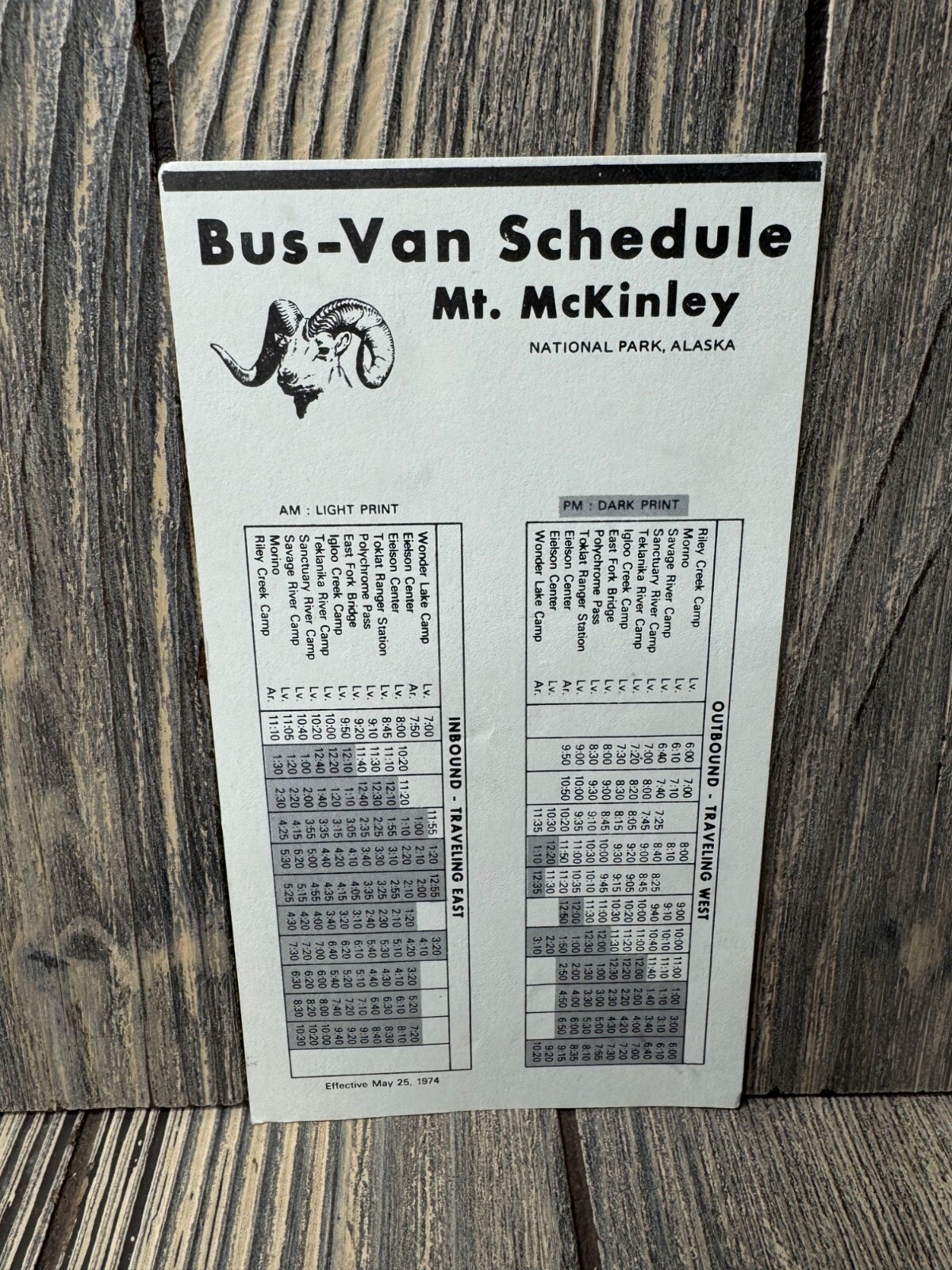 Vintage 1974 Bus-Van Schedule Brochure Mt. McKinley National Park Alaska