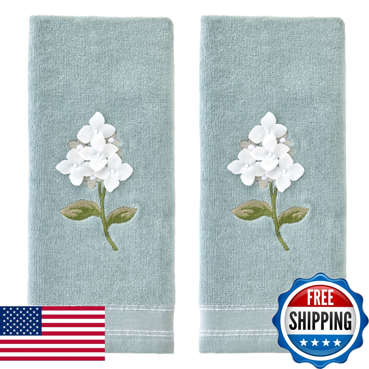 SKL Home Farm Hydrangea Hand Towel Set-2pc, Embroidered, Seafoam SKL Home Farm Hydrangea Hand Towel Set-2pc, Embroidered, Seafoam