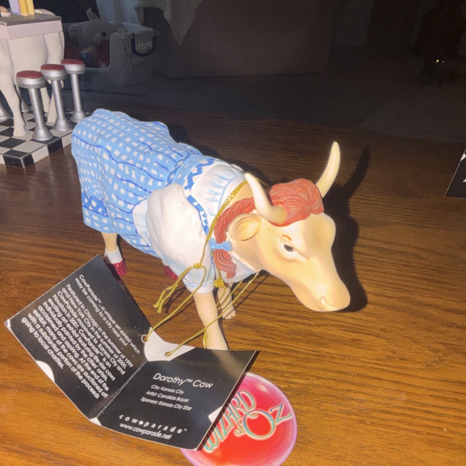 CowParade Dorothy Cow Wizard of Oz Figurine Blue Gingham Dress Red Shoes Tags