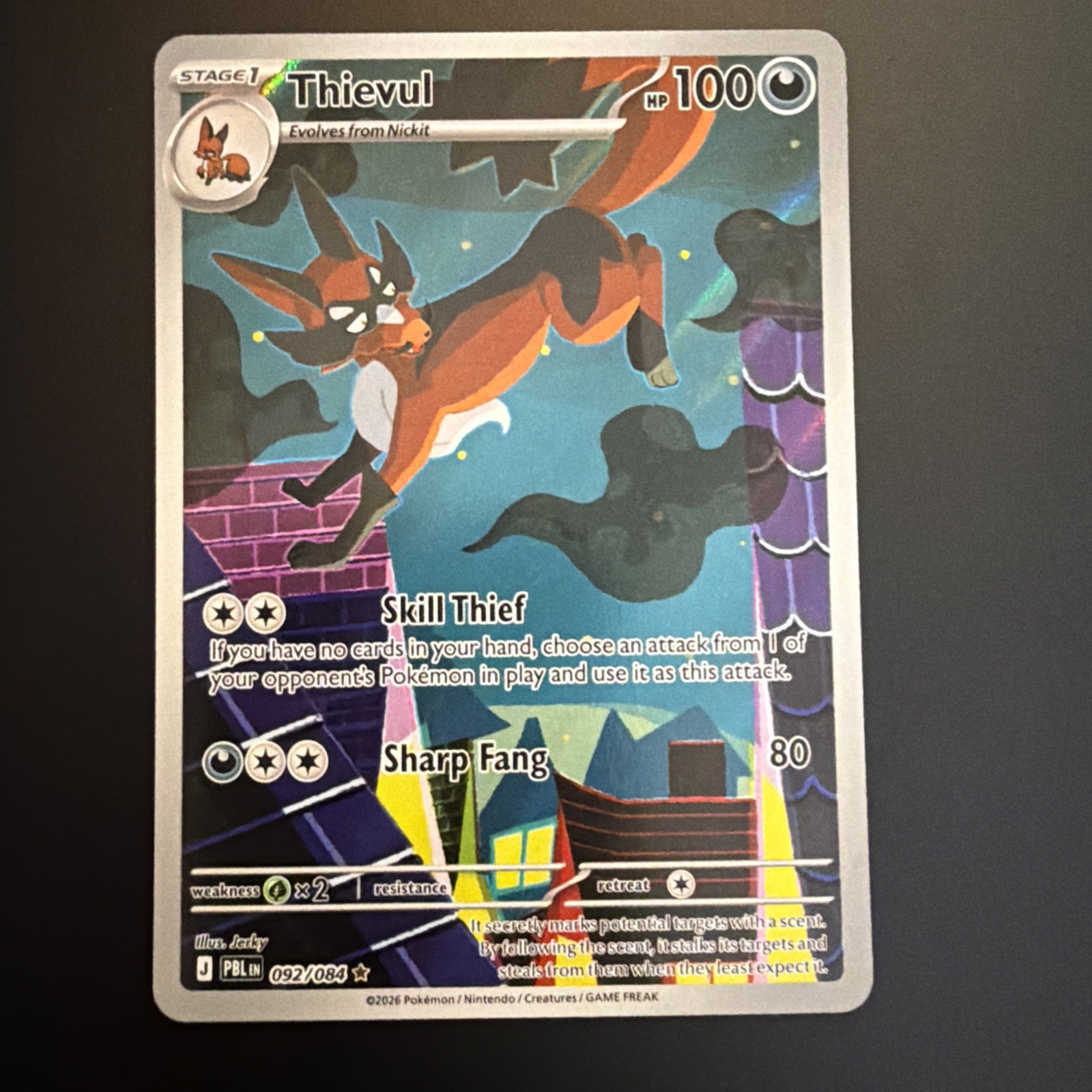 Pokémon pitch black  Thievul 092/084 PBL 2026 EN Rare Full Art Holo 