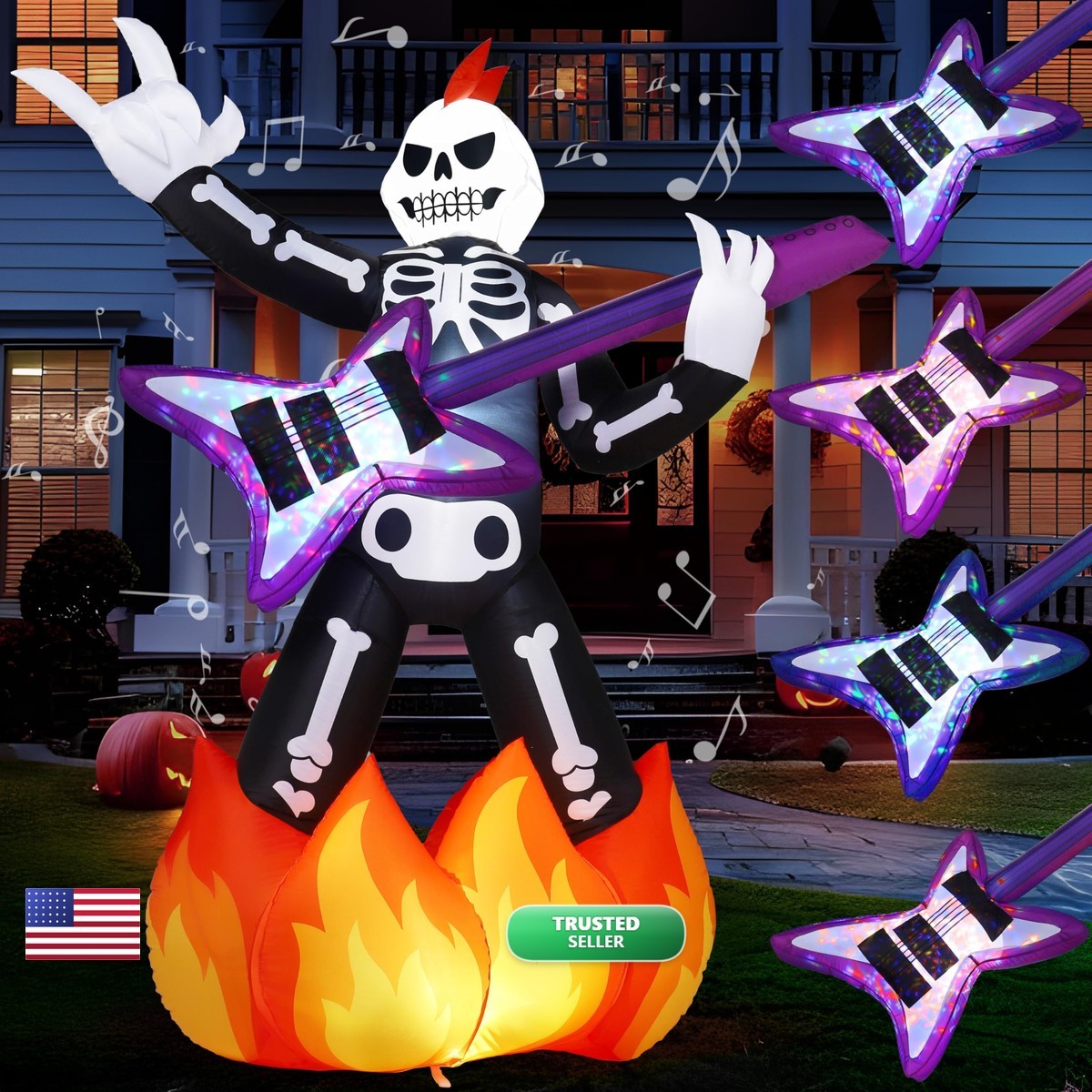JOYIN 6ft Halloween Inflatable Skeleton Plays Guitar, Spooky Inflatable JOYIN 6ft Halloween Inflatable Skeleton Plays Guitar, Spooky Inflatable