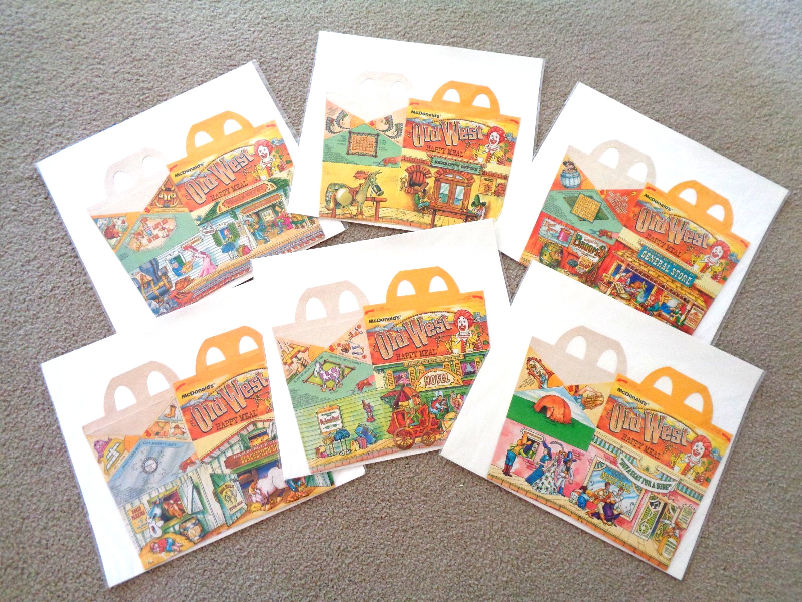 McDonald\'s 1981 Old West Complete Happy Meal Box Set of 6