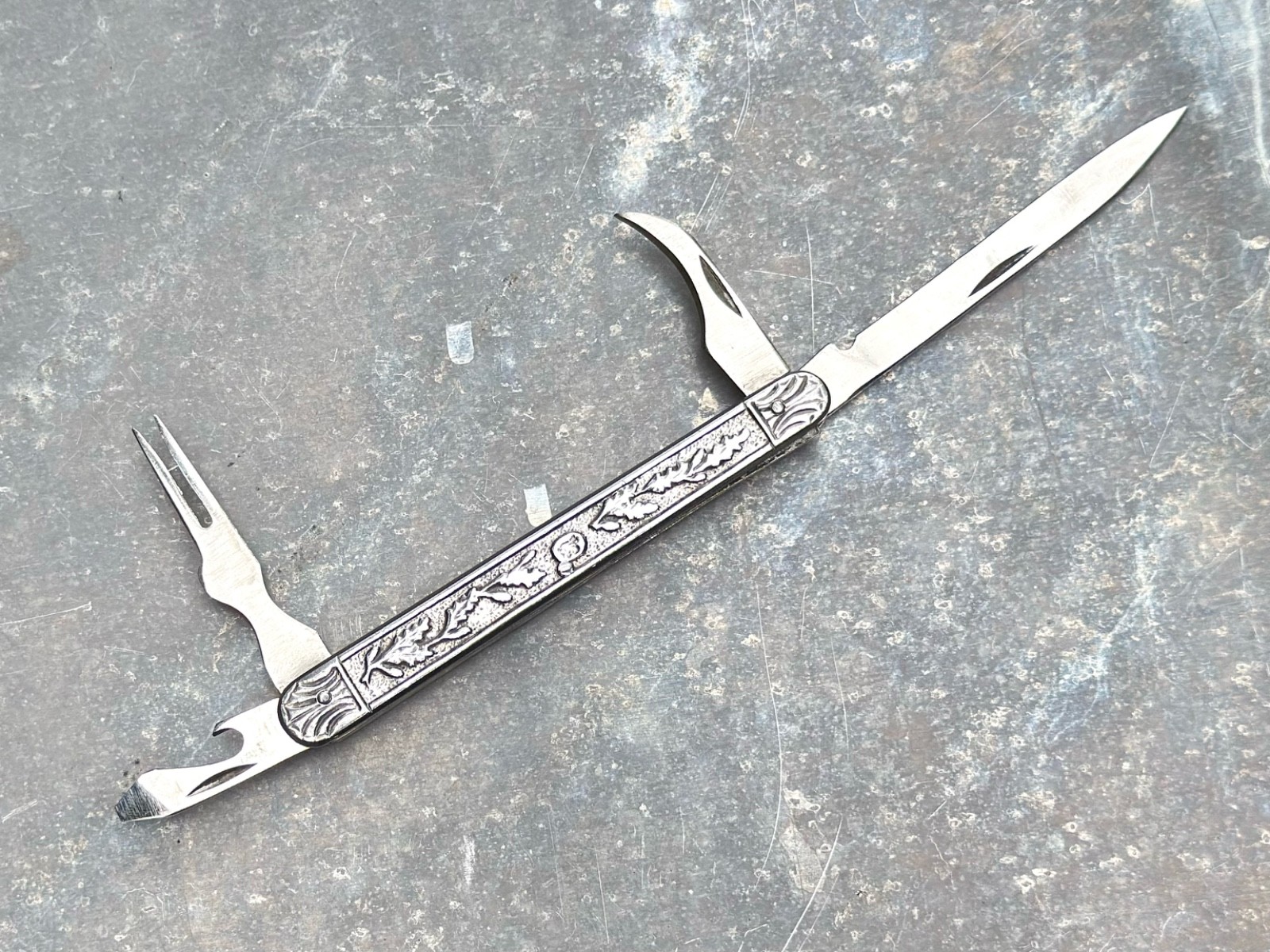 Vintage Gentleman\'s Pocket Knife Decorative Metal Handle Cigar Fork German(?)