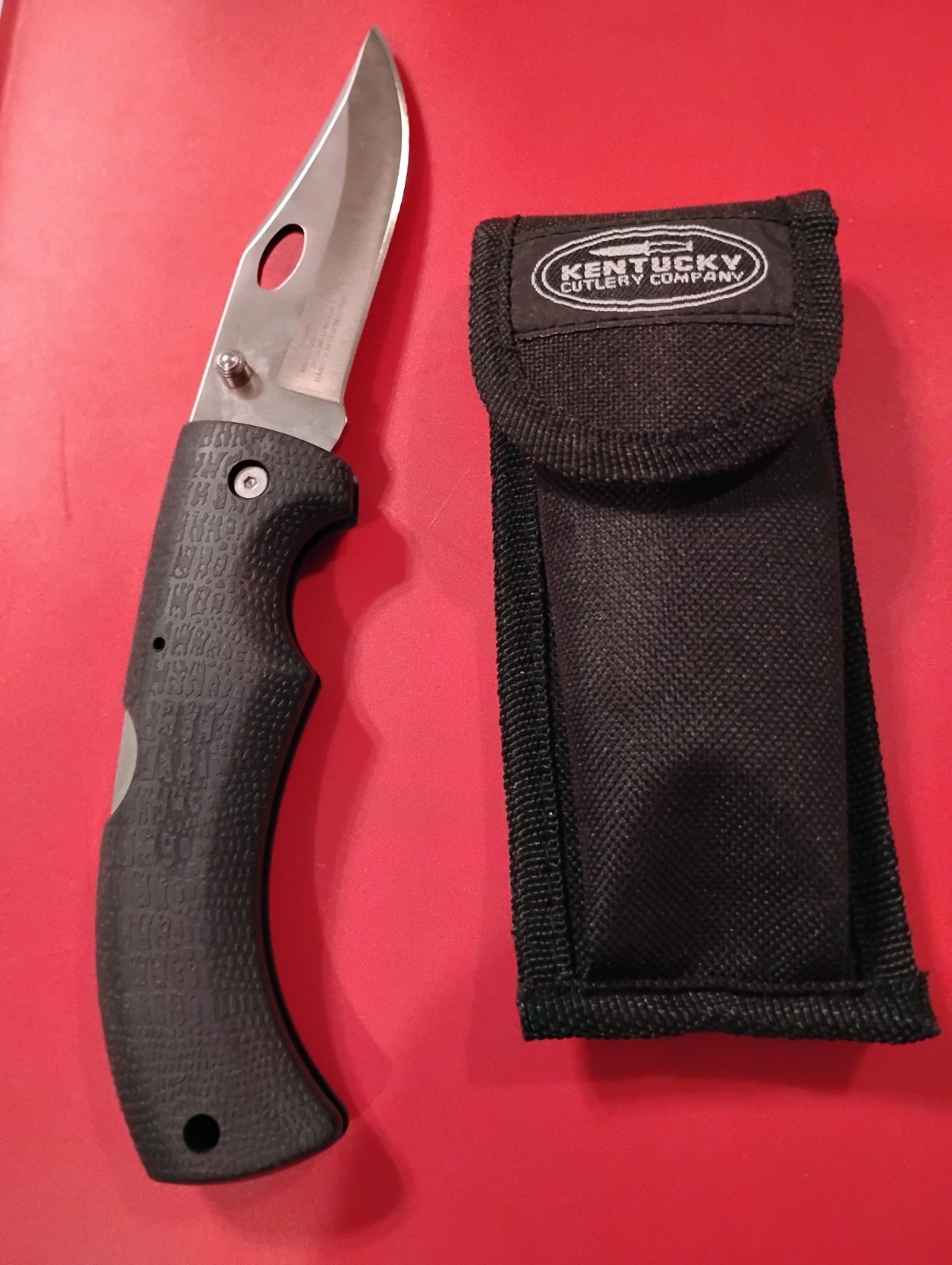 Kentucky Cutlery Folding Hunting Knife w/Sheath Rubber Grip Handle 