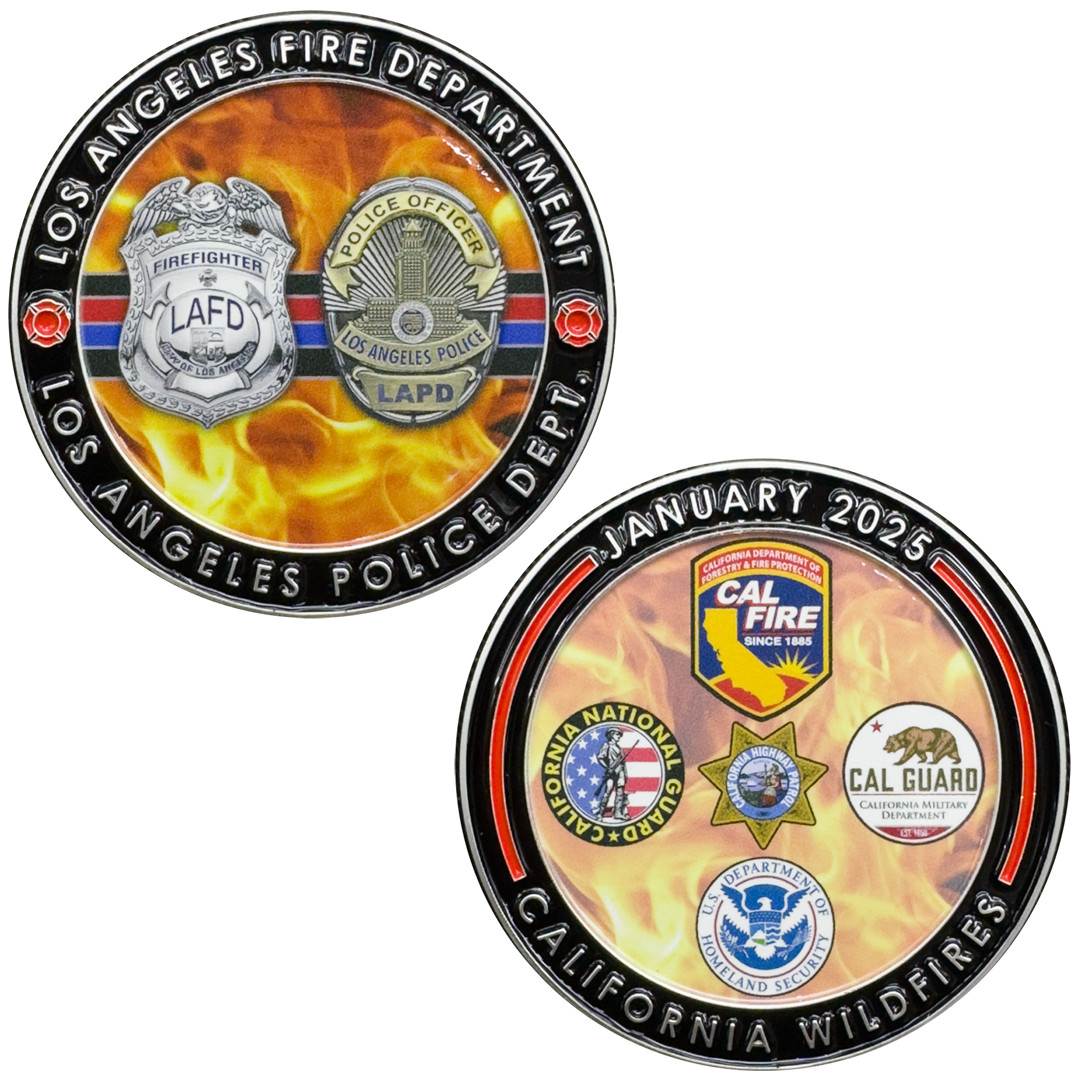 EL15-12 California Wildfires LAFD LAPD Fire Police Challenge Coin Cal Fire Cal G
