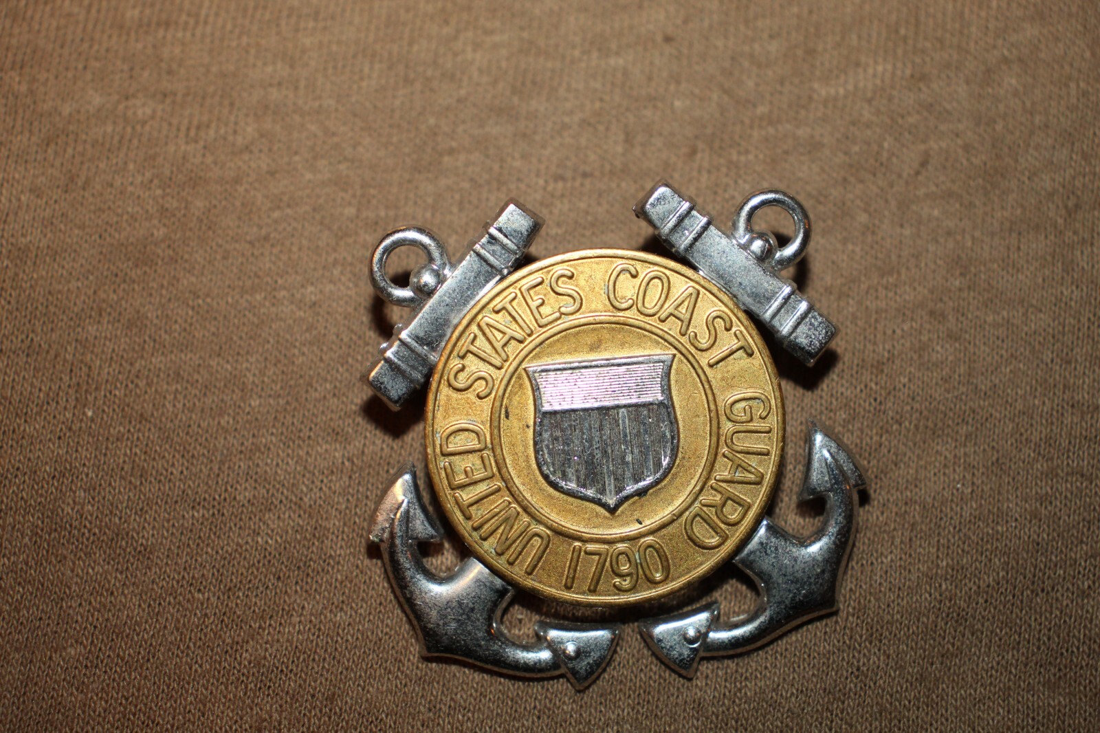 Original 1960\'s Era U.S. Coast Guard Metal Cap Badge, Screw Back & Maker Stamped