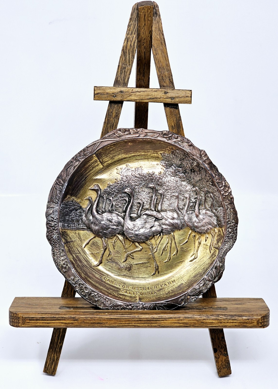 Antique Cawston Ostrich Farms South Pasadena Metal Dish Ashtray 1900\'s Rare 5\