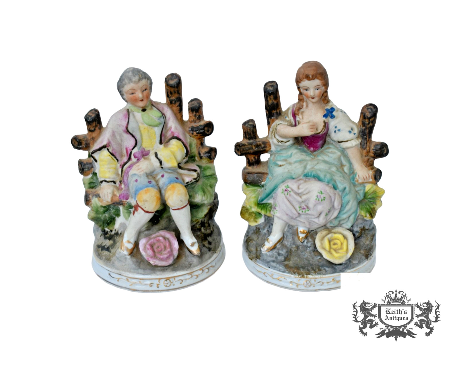 Vintage Pair of Japanese Chase Hand Painted Style Figurines