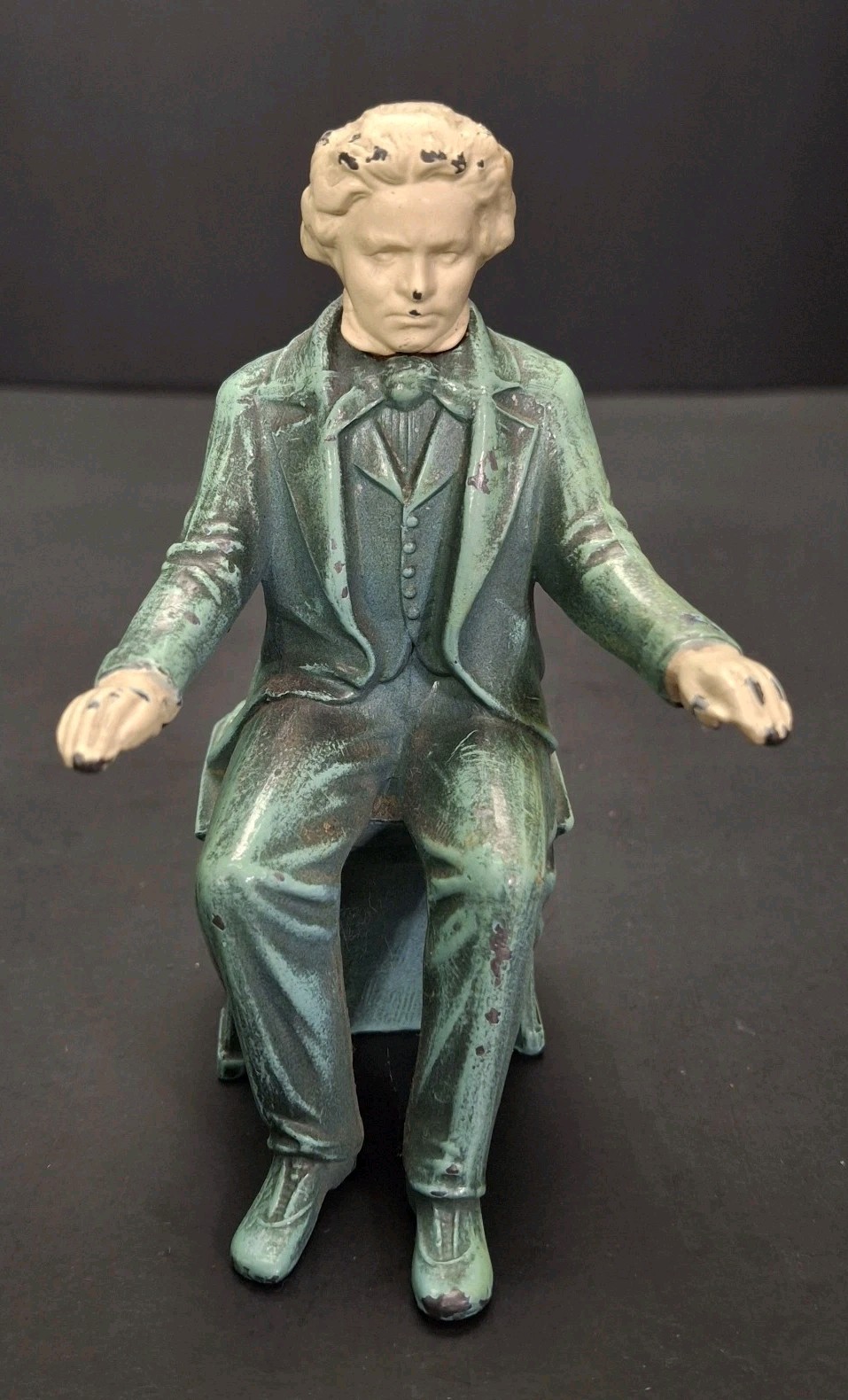 Antique 1932 J.B. Hirsch Mozart Sitting Playing Piano Cast Iron JRVHL Beethoven