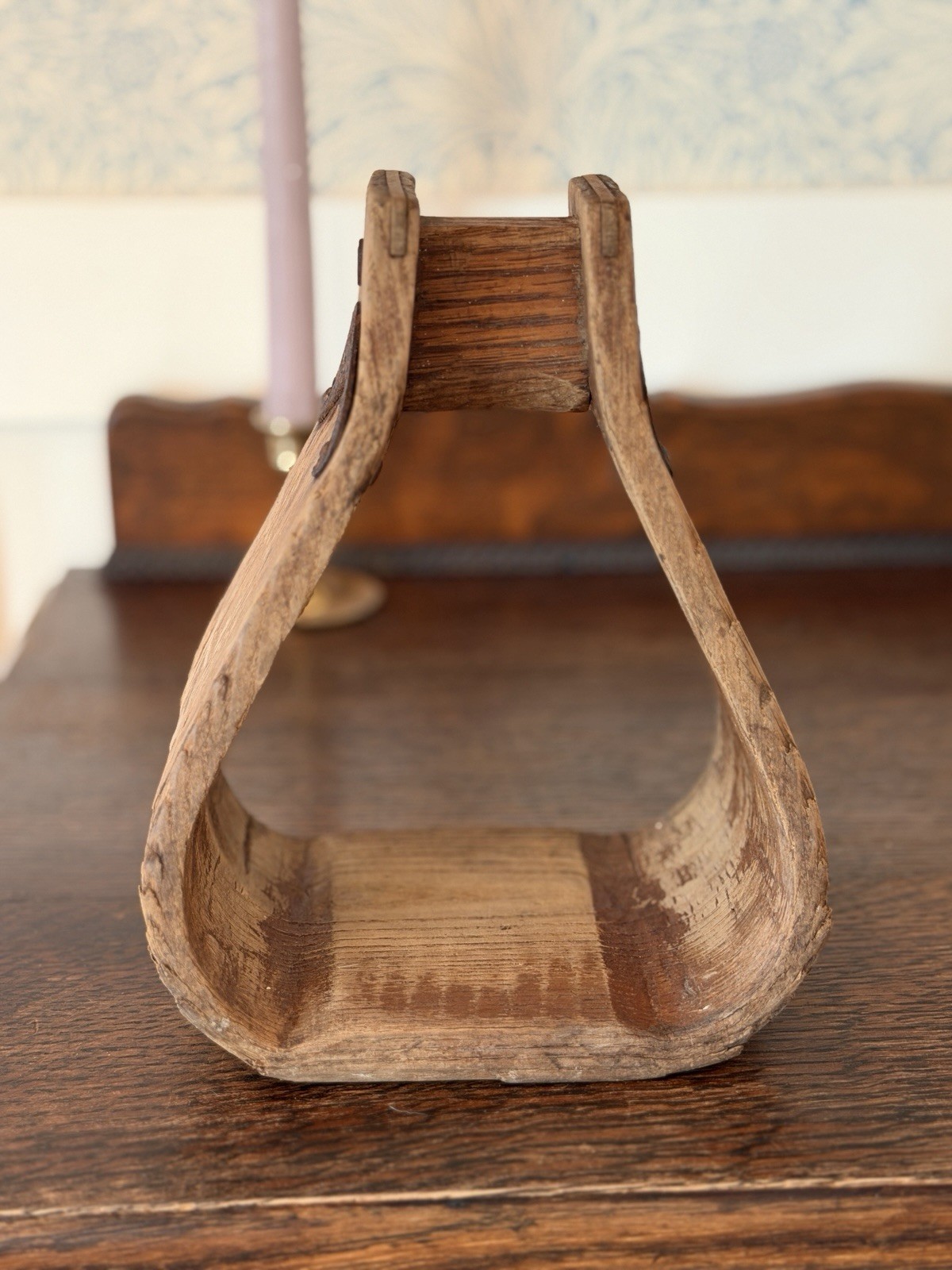 Antique 19th century Wooden Horse Stirrup Bentwood Iron Mounted Primitive Wester