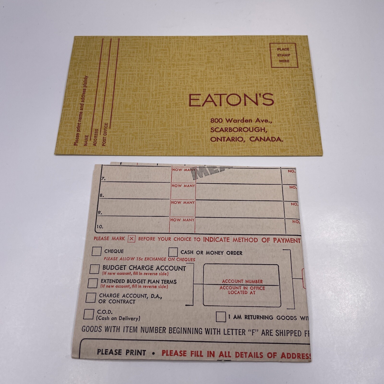 Eaton\'s Department Store Scarborough, Ontario Canada Order Form 1968