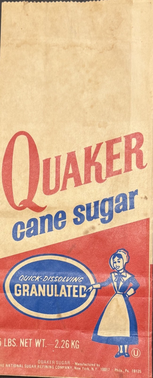 1960s Vintage Quaker Cane Sugar Paper Bag Young Quaker Girl on Front - Unused