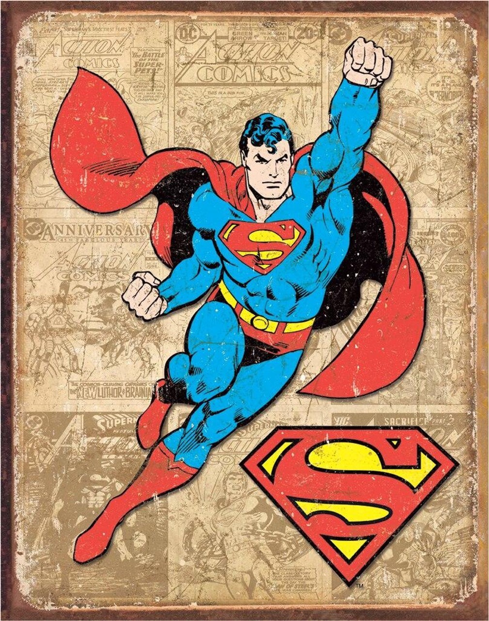 Superman Weathered Tin Metal Sign Man Cave Garage Kids Room Decor 12.5 x 16