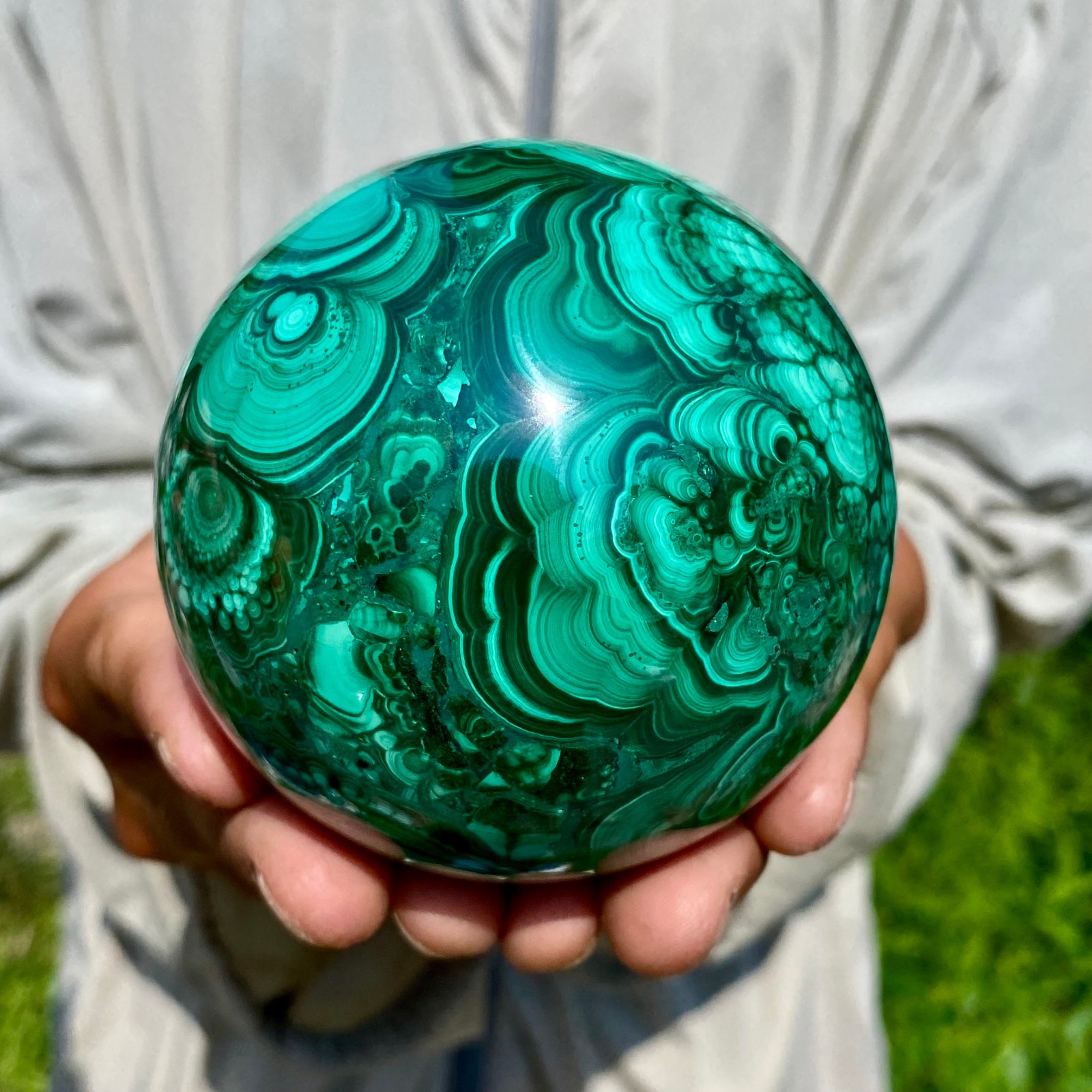 2.14LB Rare Natural Malachite quartz hand Carved sphere Crystal Healing Gem ball