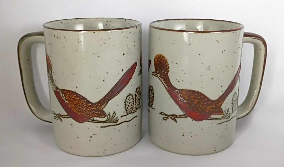 Set of 2 Vintage MCM Otagiri Roadrunner Cacti Desert Speckled Stoneware Mugs Set of 2 Vintage MCM Otagiri Roadrunner Cacti Desert Speckled Stoneware Mugs