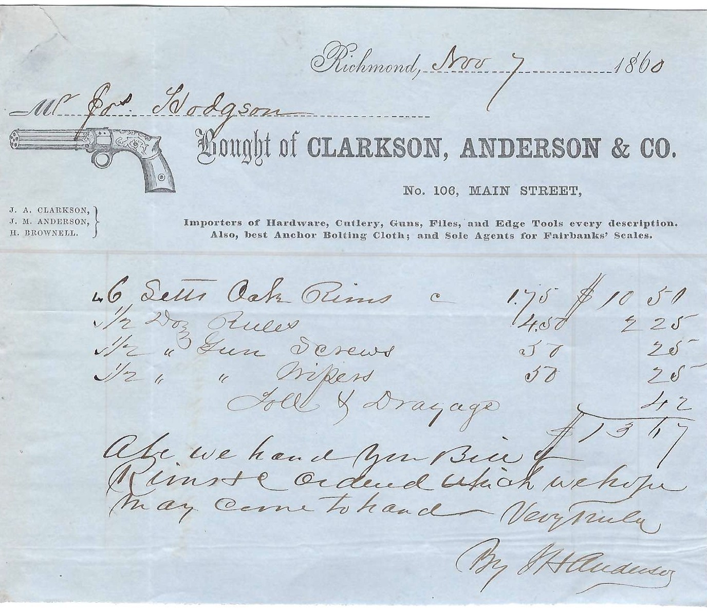 Richmond Importer Sends Invoice A Day After Lincoln\'s Election -- Secession Week