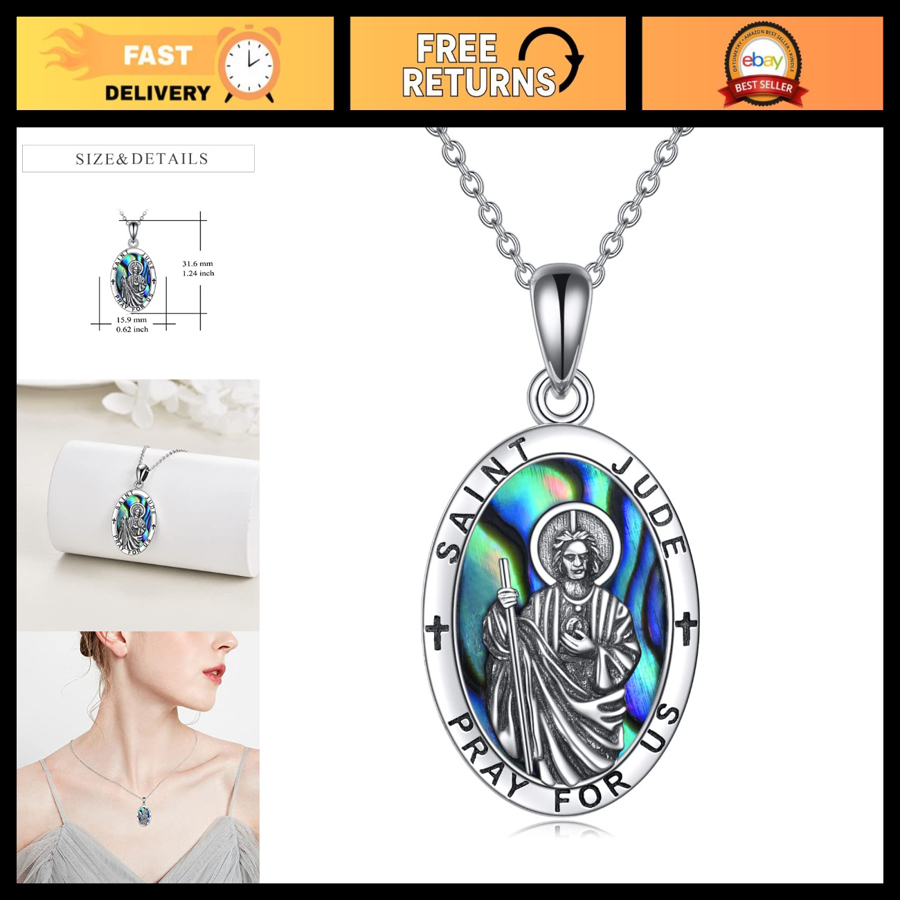 Sterling Silver St Michael & St Christopher Necklace for Men & Women - Catholic