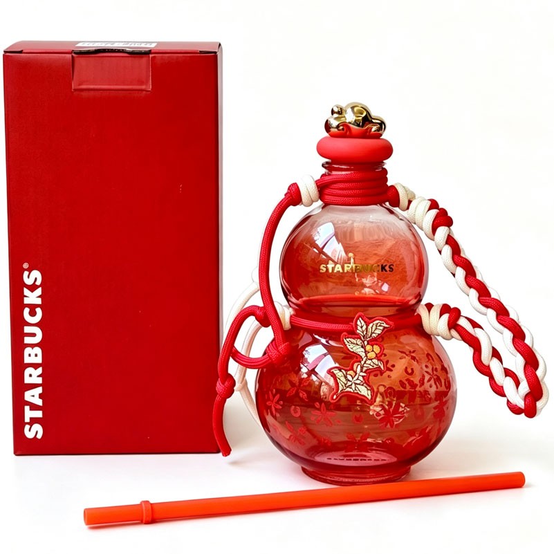 New Starbucks China 2026 Year of The Horse 21oz Red Gourd Shaped Glass Straw Cup
