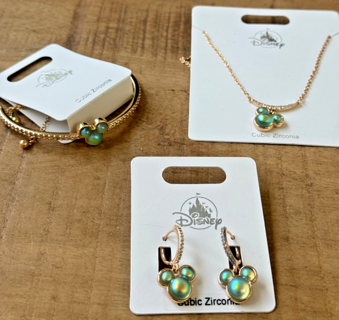 2026 Disney Parks Mickey Icon Earrings Necklace Bracelet Opalescent Jewelry Set